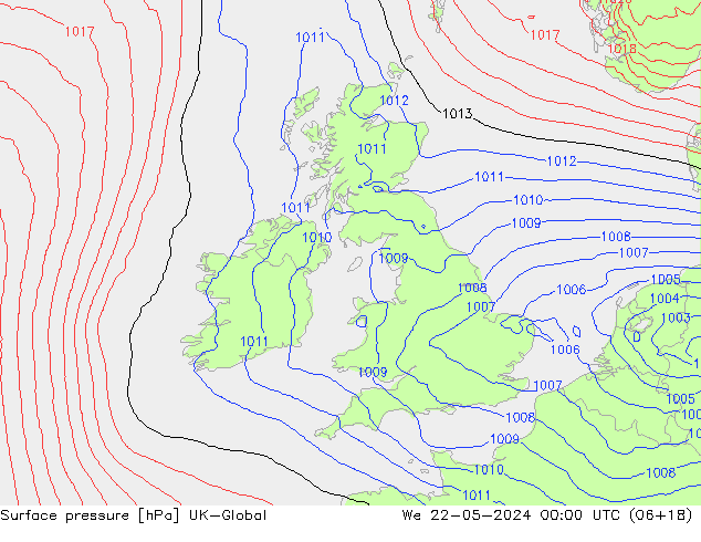 Surface pressure UK-Global We 22.05.2024 00 UTC
