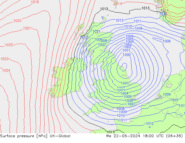 pressão do solo UK-Global Qua 22.05.2024 18 UTC