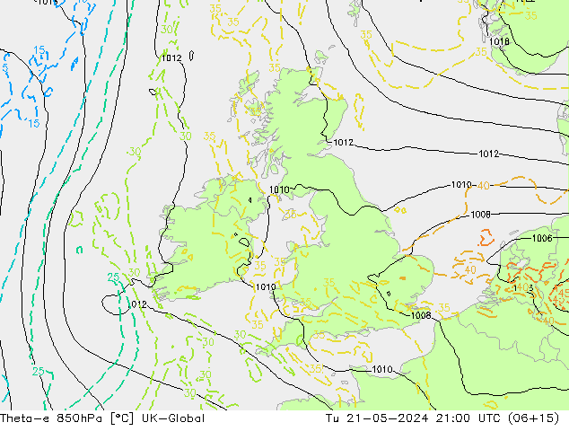 Theta-e 850hPa UK-Global mar 21.05.2024 21 UTC