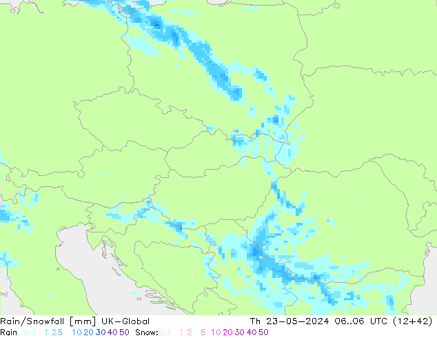 Rain/Snowfall UK-Global Čt 23.05.2024 06 UTC