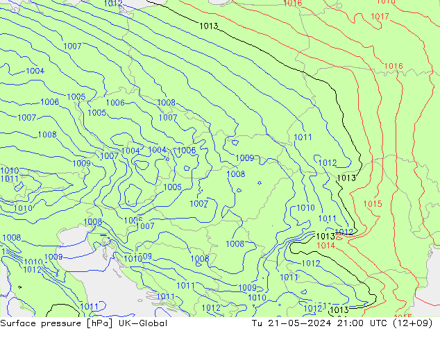 Presión superficial UK-Global mar 21.05.2024 21 UTC