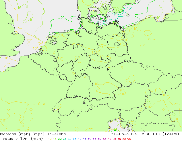 Isotachs (mph) UK-Global 星期二 21.05.2024 18 UTC
