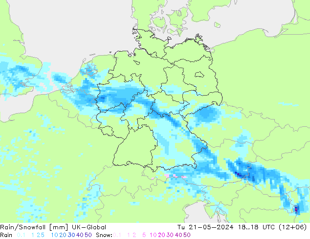 Rain/Snowfall UK-Global 星期二 21.05.2024 18 UTC