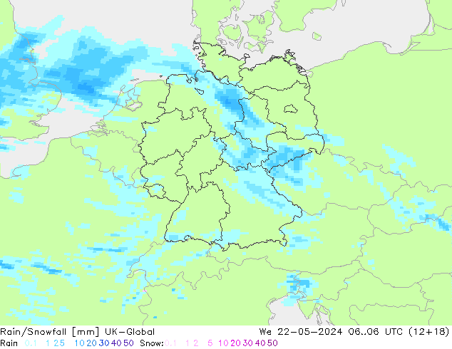 Rain/Snowfall UK-Global St 22.05.2024 06 UTC