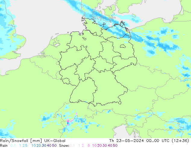 Rain/Snowfall UK-Global gio 23.05.2024 00 UTC