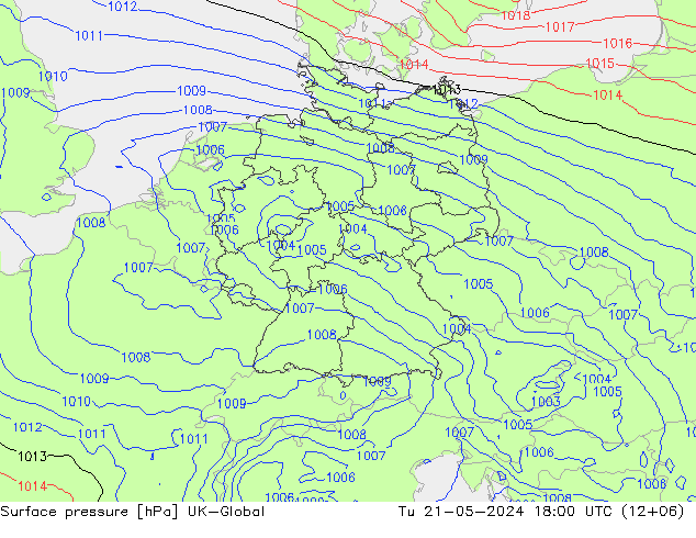 地面气压 UK-Global 星期二 21.05.2024 18 UTC