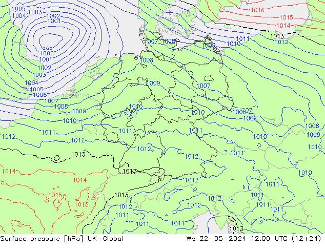 地面气压 UK-Global 星期三 22.05.2024 12 UTC