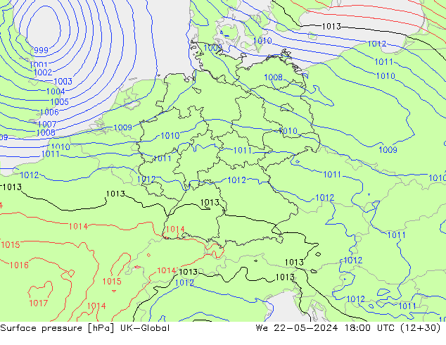 Atmosférický tlak UK-Global St 22.05.2024 18 UTC