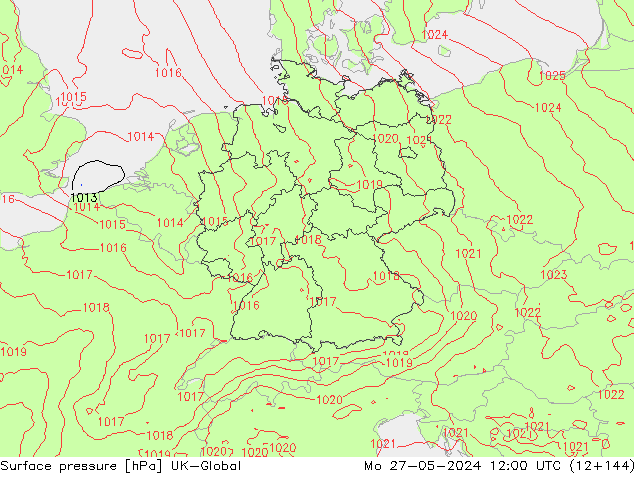 Surface pressure UK-Global Mo 27.05.2024 12 UTC