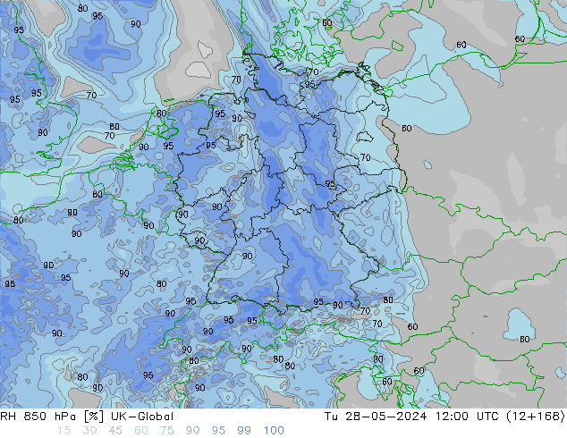 RH 850 hPa UK-Global Di 28.05.2024 12 UTC