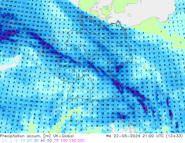 Toplam Yağış UK-Global Çar 22.05.2024 21 UTC