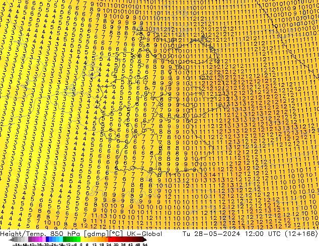 Height/Temp. 850 hPa UK-Global Tu 28.05.2024 12 UTC