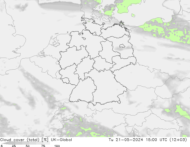 Wolken (gesamt) UK-Global Di 21.05.2024 15 UTC