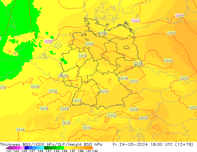 Thck 850-1000 гПа UK-Global пт 24.05.2024 18 UTC