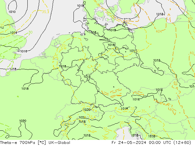 Theta-e 700hPa UK-Global Fr 24.05.2024 00 UTC