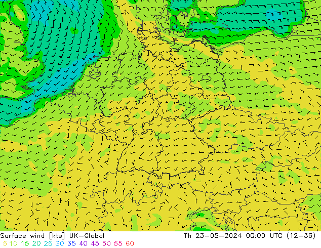 Surface wind UK-Global Th 23.05.2024 00 UTC