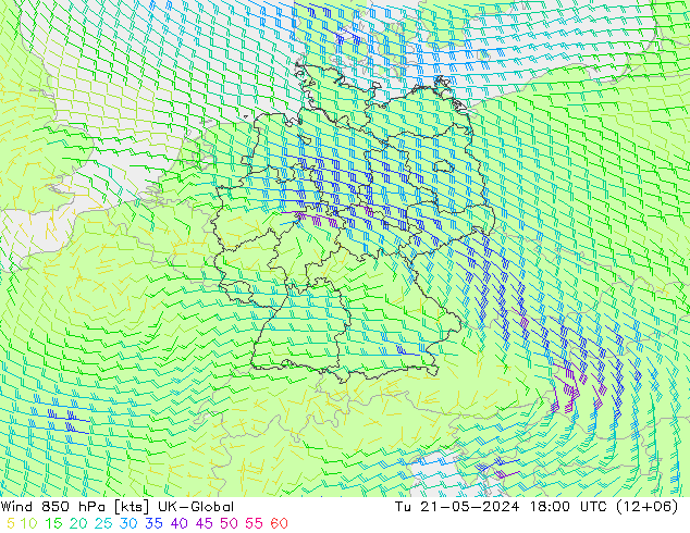 风 850 hPa UK-Global 星期二 21.05.2024 18 UTC