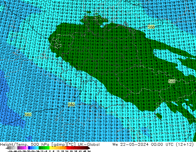 Height/Temp. 500 hPa UK-Global We 22.05.2024 00 UTC