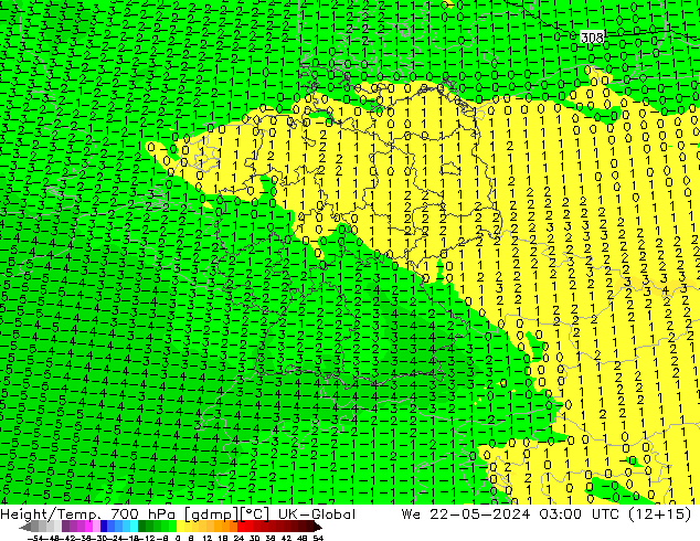 Height/Temp. 700 hPa UK-Global mer 22.05.2024 03 UTC