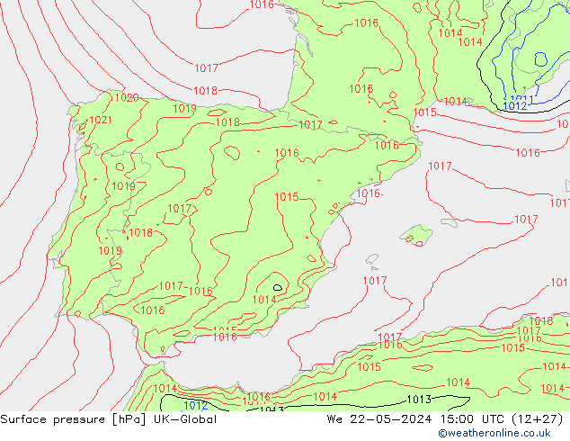 pression de l'air UK-Global mer 22.05.2024 15 UTC