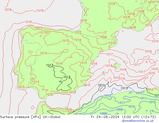 Surface pressure UK-Global Fr 24.05.2024 12 UTC