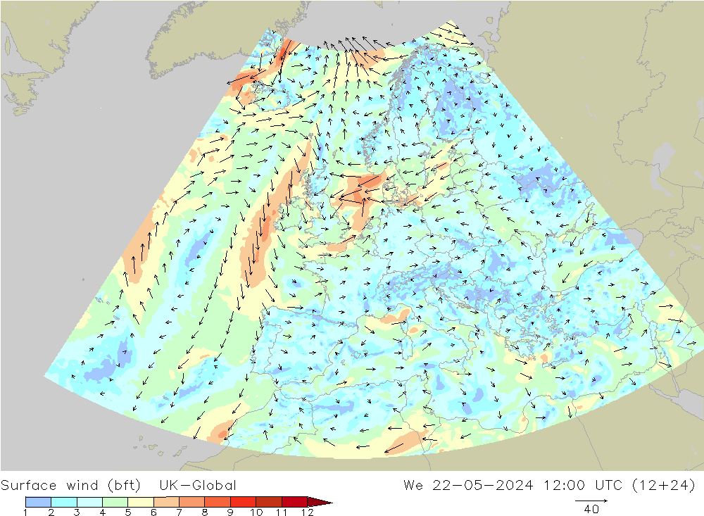  10 m (bft) UK-Global  22.05.2024 12 UTC