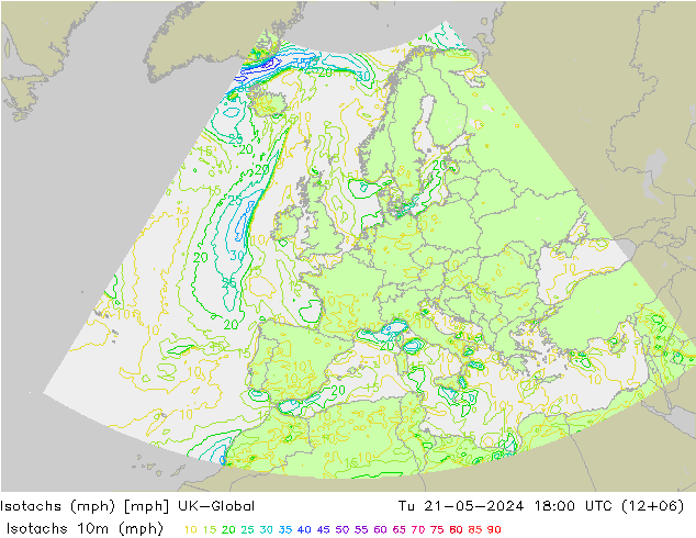 Isotachen (mph) UK-Global Di 21.05.2024 18 UTC