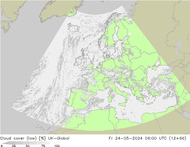 Cloud cover (low) UK-Global Fr 24.05.2024 06 UTC
