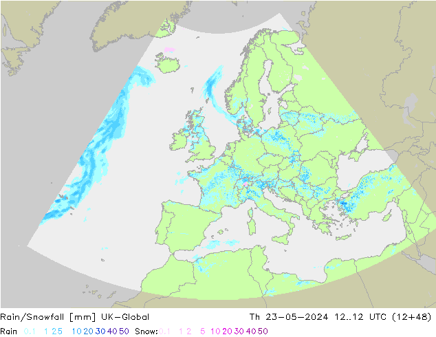 Rain/Snowfall UK-Global Th 23.05.2024 12 UTC