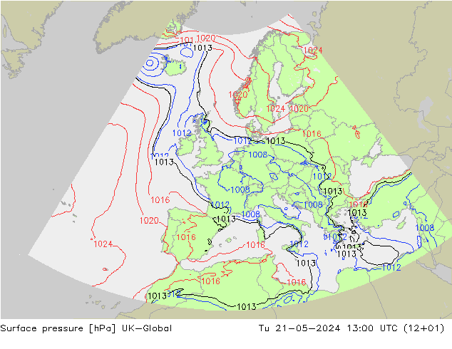 Pressione al suolo UK-Global mar 21.05.2024 13 UTC