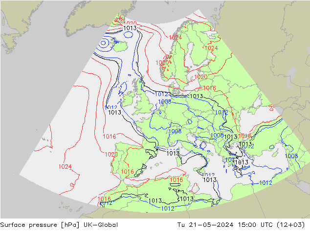 Atmosférický tlak UK-Global Út 21.05.2024 15 UTC