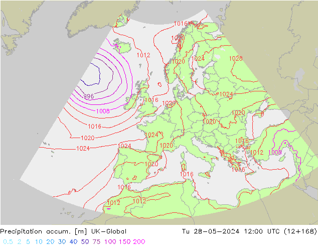 Precipitation accum. UK-Global Tu 28.05.2024 12 UTC