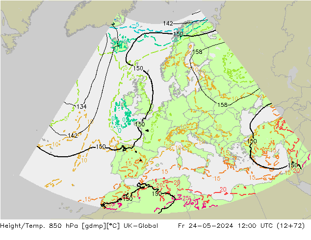 Height/Temp. 850 hPa UK-Global ven 24.05.2024 12 UTC