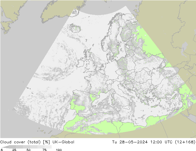 Wolken (gesamt) UK-Global Di 28.05.2024 12 UTC