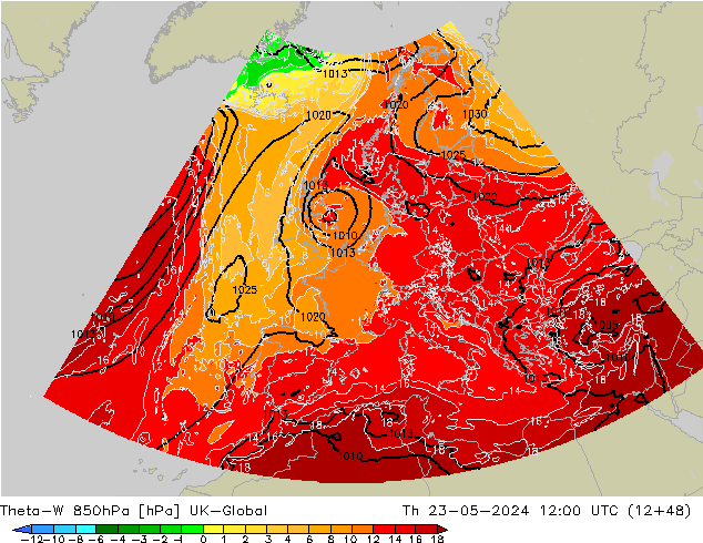 Theta-W 850hPa UK-Global Qui 23.05.2024 12 UTC