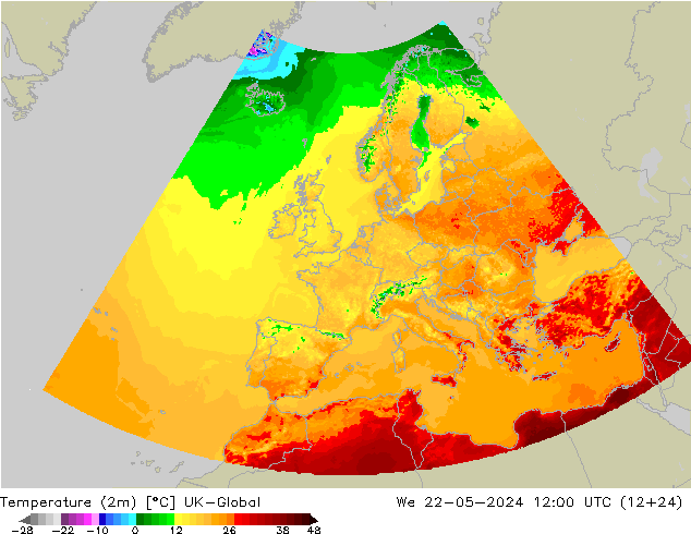 Temperature (2m) UK-Global St 22.05.2024 12 UTC