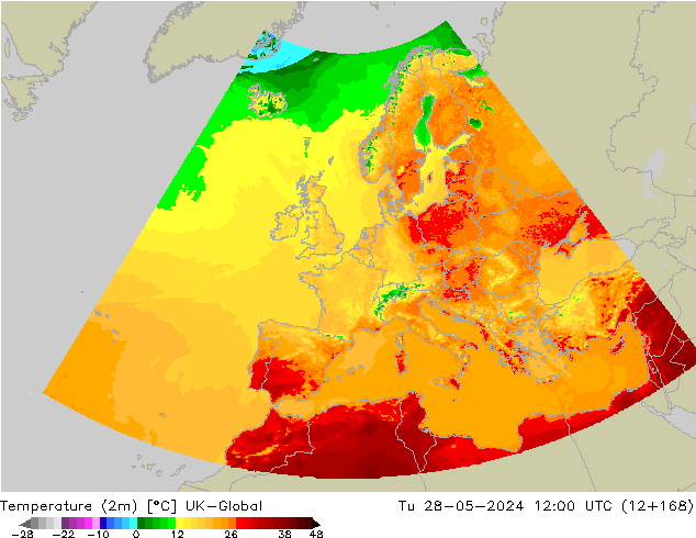 température (2m) UK-Global mar 28.05.2024 12 UTC