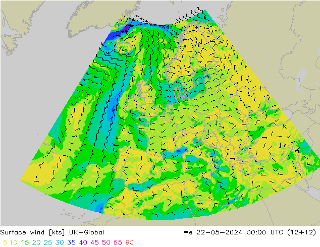 Surface wind UK-Global We 22.05.2024 00 UTC
