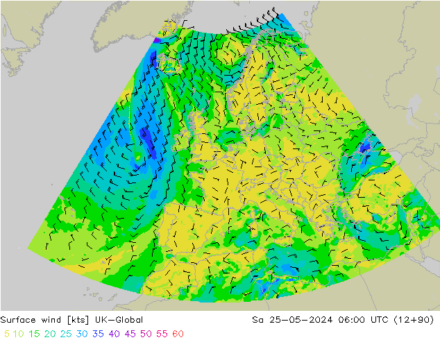 Surface wind UK-Global So 25.05.2024 06 UTC