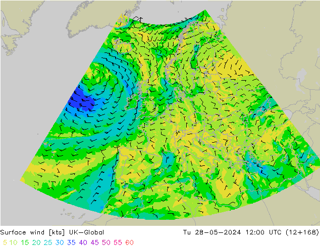 Wind 10 m UK-Global di 28.05.2024 12 UTC