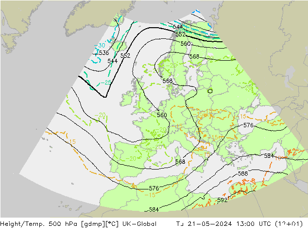 Hoogte/Temp. 500 hPa UK-Global di 21.05.2024 13 UTC