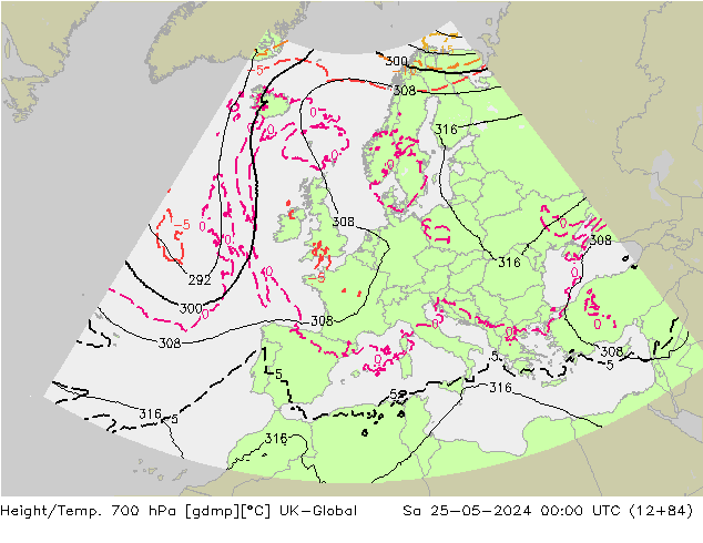 Géop./Temp. 700 hPa UK-Global sam 25.05.2024 00 UTC