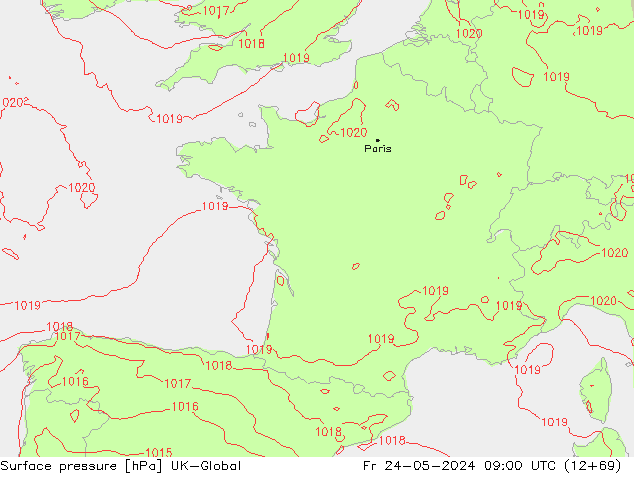 Luchtdruk (Grond) UK-Global vr 24.05.2024 09 UTC