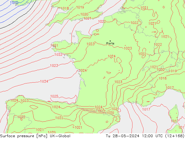 Atmosférický tlak UK-Global Út 28.05.2024 12 UTC