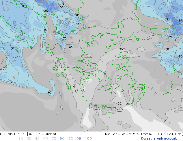 Humedad rel. 850hPa UK-Global lun 27.05.2024 06 UTC
