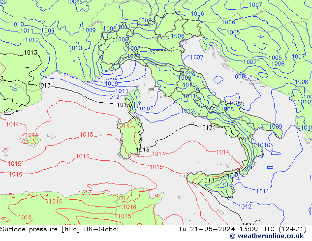 Presión superficial UK-Global mar 21.05.2024 13 UTC