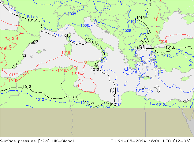 Surface pressure UK-Global Tu 21.05.2024 18 UTC