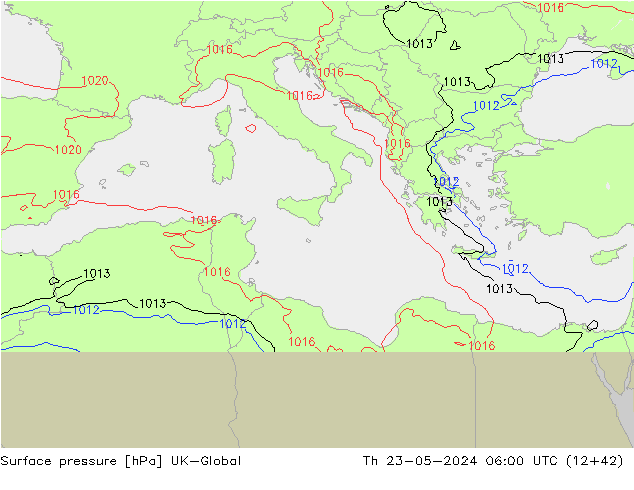 Surface pressure UK-Global Th 23.05.2024 06 UTC