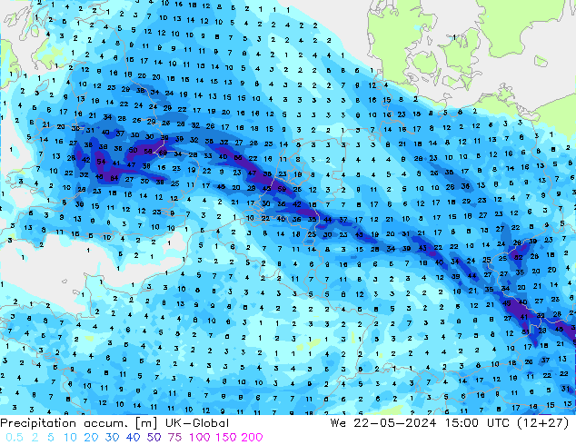 Toplam Yağış UK-Global Çar 22.05.2024 15 UTC