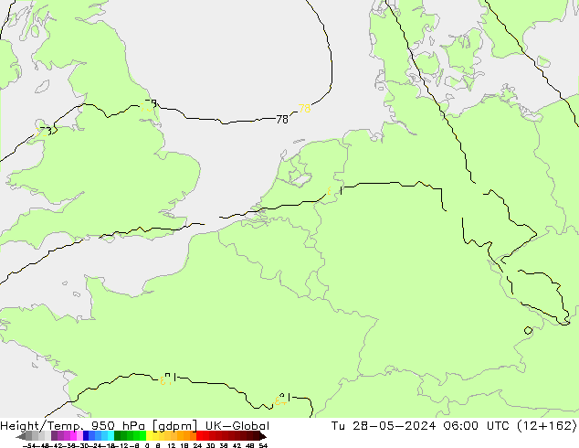 Height/Temp. 950 гПа UK-Global вт 28.05.2024 06 UTC